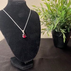 Sterling silver and Garnet pear shaped pendant